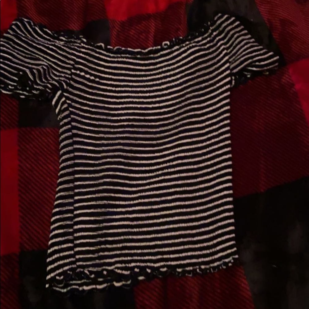 stripped off the shoulder crop top
